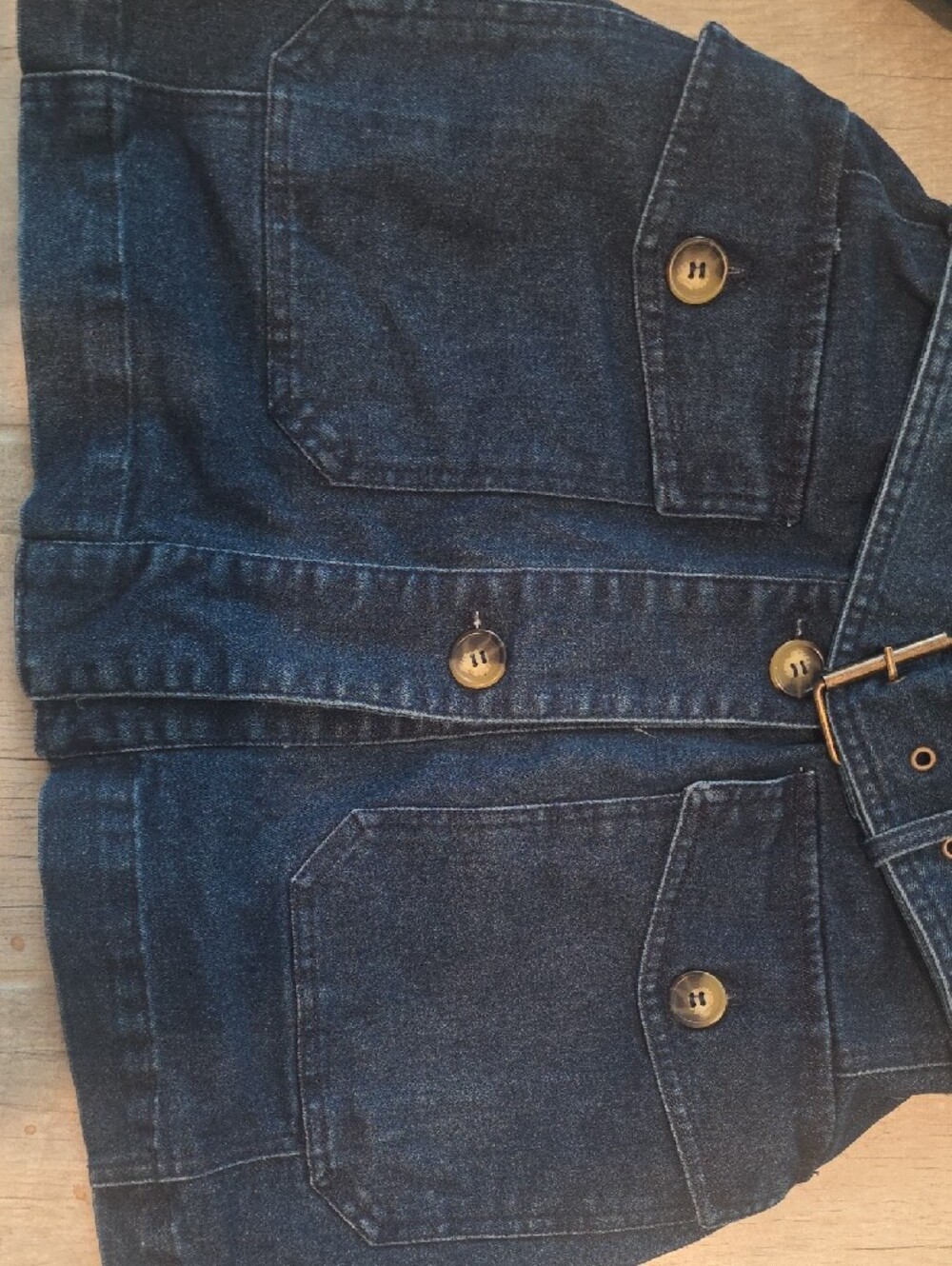 Dark Blue Denim Jean Jacket With Belt At Waist - Picture 3 of 12